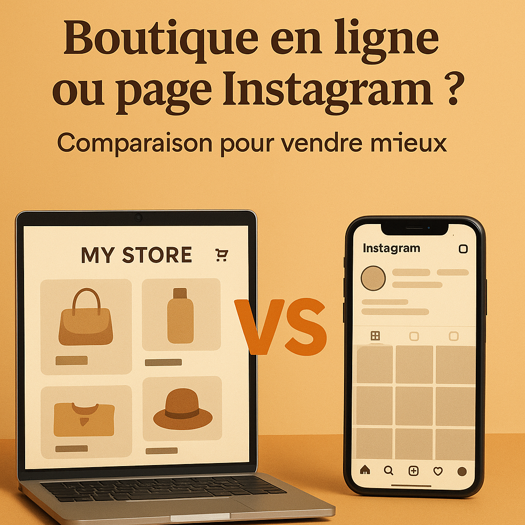 Illustration comparant une boutique en ligne et une page Instagram